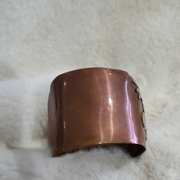Tribal Copper and Gold Cuff Bracelet With Indigenous Face Boho Chic City Girl - Picture 4 of 8